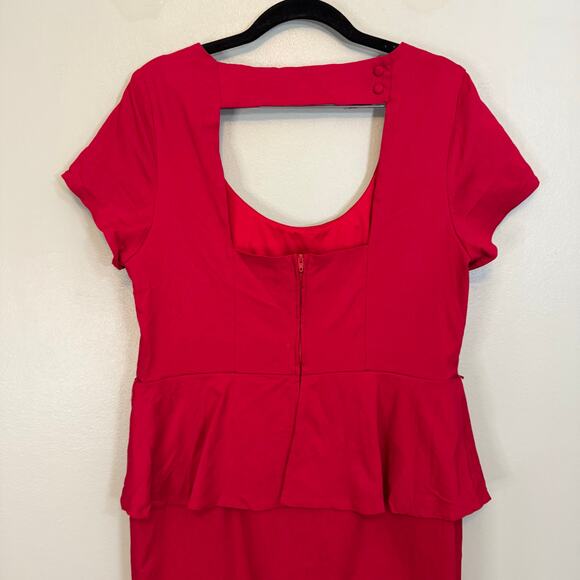 Torrid Pencil Bodycon Mini Dress 14 Red Retro Peplum Open Back Cap Sleeve Career - Picture 5 of 9
